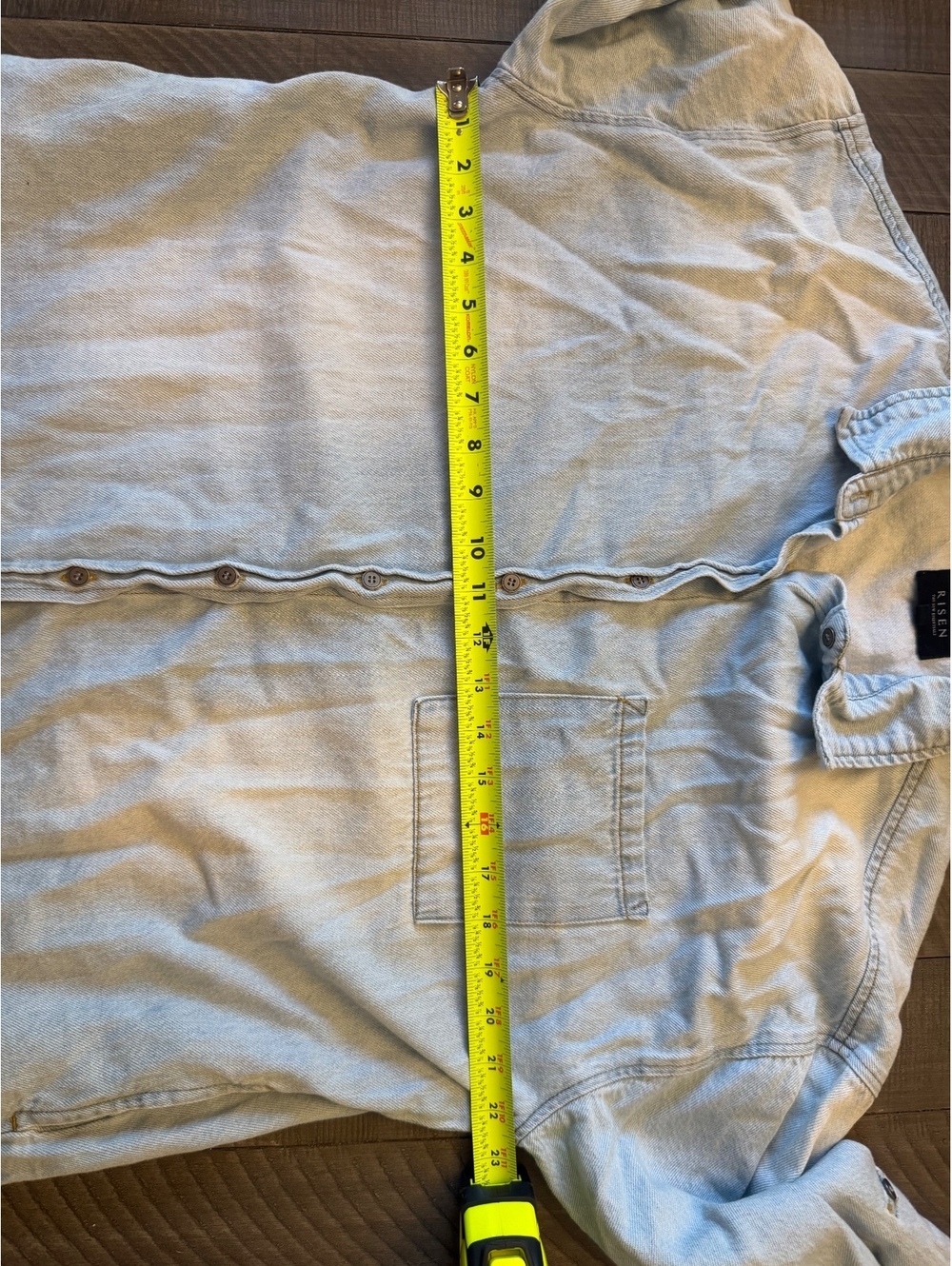 Risen 100% cotton light wash denim button up long sleeve shirt - Picture 10 of 12